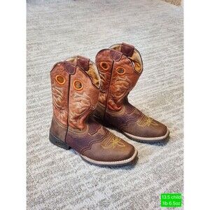 El General Kids Leather Western Cowboy Boots Brown Orange Yellow Size 13.5